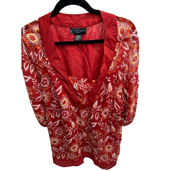 Separates Tops - Separates By NY Design Womens 18 20 Peasant Top Shirt Red Floral VNeck Mixed Pri
